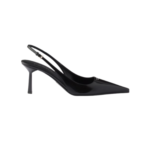 Slingback-Pumps aus gebürstetem Leder Schwarz 75 mm