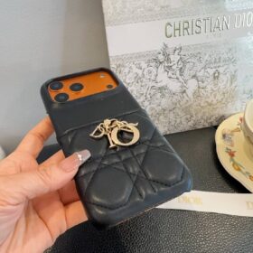 Lady Dior iPhone-Hülle Schwarz/Gold
