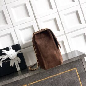 Maxi Flap Bag Metall in Goldoptik Dunkelbraun 39 cm