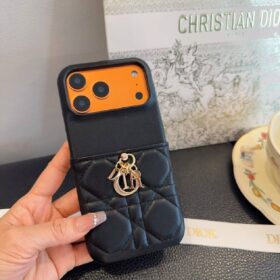 Lady Dior iPhone-Hülle Schwarz/Gold