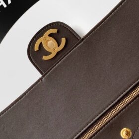Maxi Flap Bag Metall in Goldoptik Dunkelbraun 39 cm