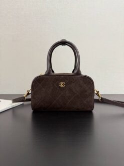 Clutch Suede Dunkelbraun/Gold 21 cm