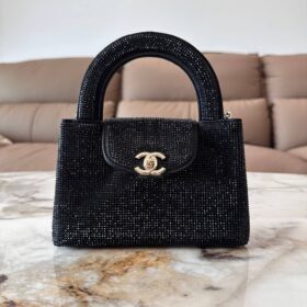Mini Einkaufstasche Strass Schwarz/Gold 19 cm