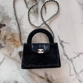 Mini Einkaufstasche Strass Schwarz/Gold 19 cm