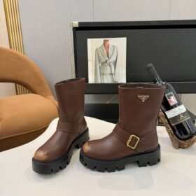 Leder-Bikerstiefel Braun