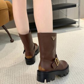 Leder-Bikerstiefel Braun