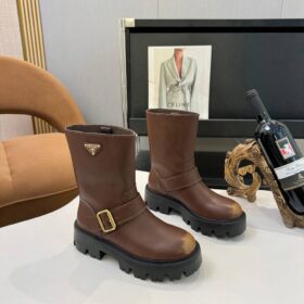 Leder-Bikerstiefel Braun