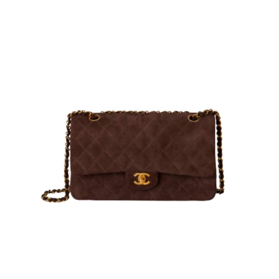 Dunkelbraune Tasche Gold 25 cm