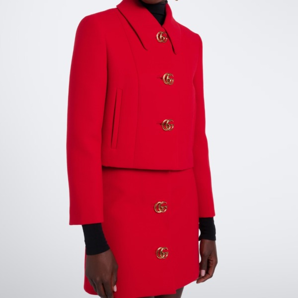 Cropped-Jacke Double G aus Woll-Crêpe Rot