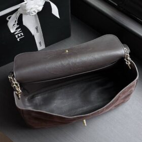 Maxi Flap Bag Metall in Goldoptik Dunkelbraun 32cm