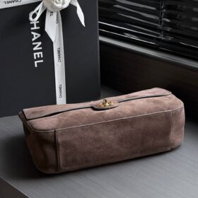 Maxi Flap Bag Metall in Goldoptik Dunkelbraun 32cm