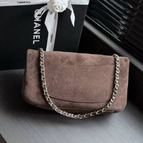 Maxi Flap Bag Metall in Goldoptik Dunkelbraun 32cm