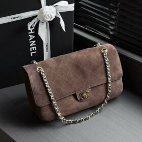 Maxi Flap Bag Metall in Goldoptik Dunkelbraun 32cm