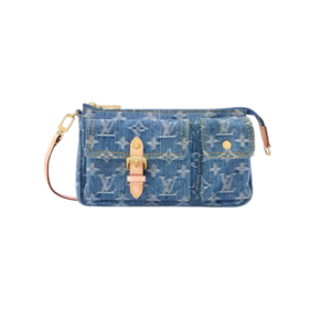 Pochette Accessoire Cargo Monogramm Blauer Denim 23.5 cm