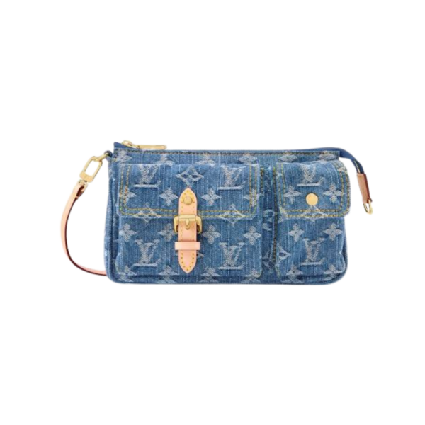 Pochette Accessoire Cargo Monogramm Blauer Denim 23.5 cm
