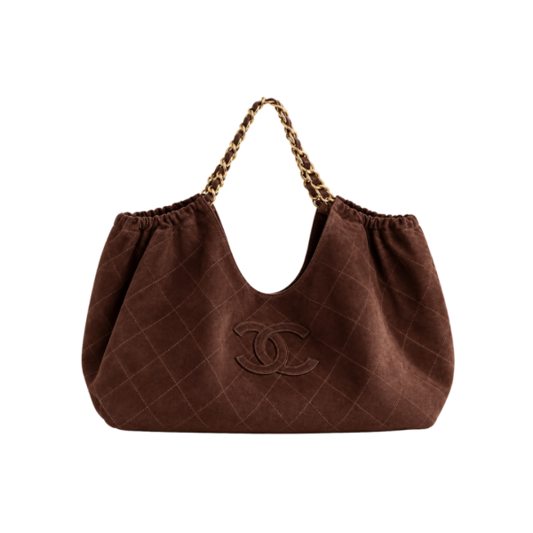 Gesteppte Neo Cabas Shopper-Tasche aus Wildleder in Dunkelbraun 44.5 cm