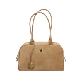 Bowling-Tasche aus Wildleder/Dunkelbeige 30 cm