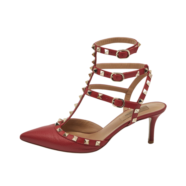 Rote Leder-Pumps mit Rockstud-Nieten  6.5cm