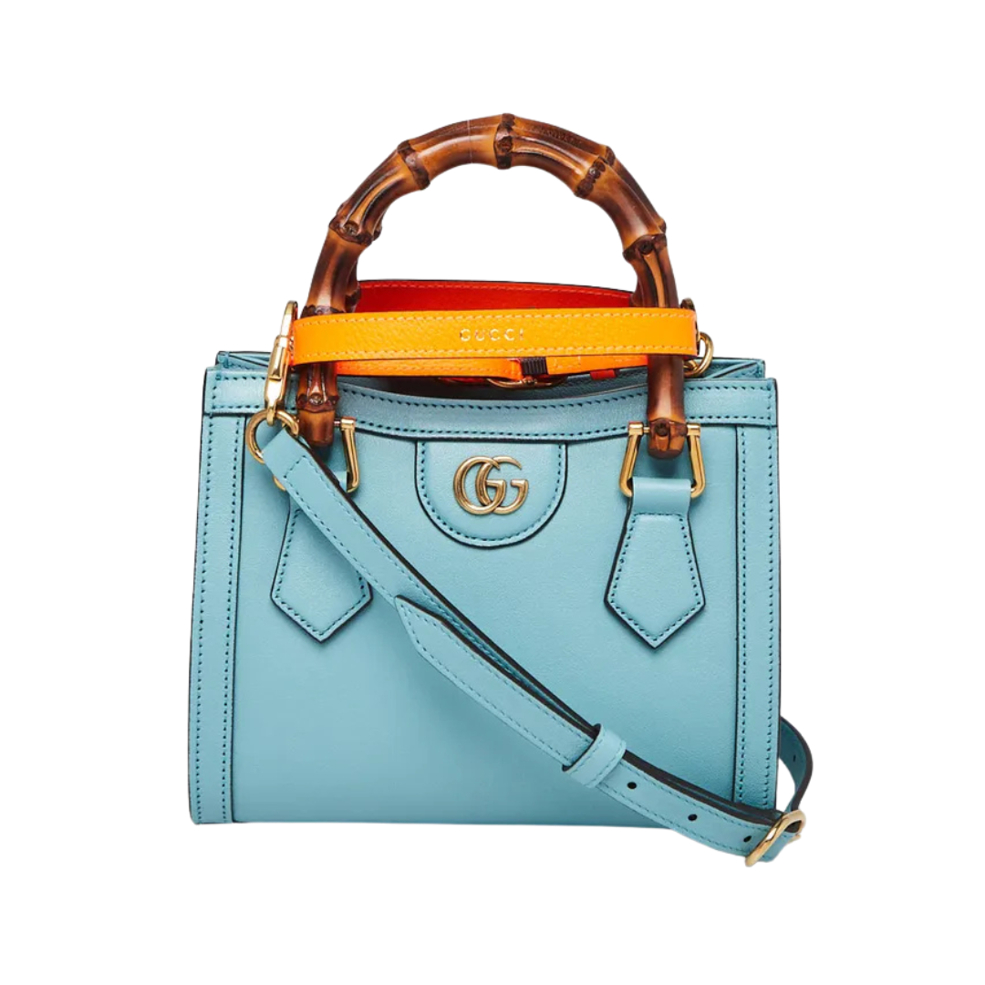 Kleine Diana Tote Bag aus Hellblauem Leder 19,8 cm