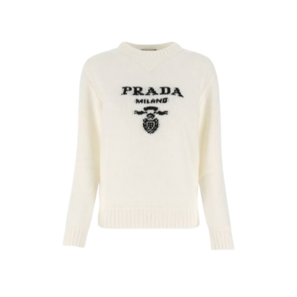 Elfenbeinweißer Pullover mit Rundhalsausschnitt