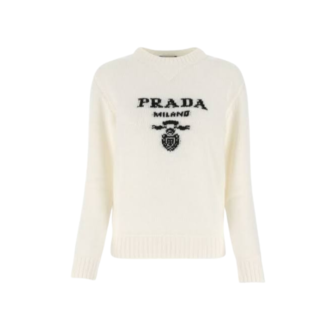 Elfenbeinweißer Pullover mit Rundhalsausschnitt
