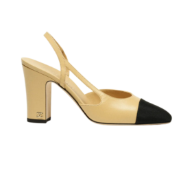 Ziegenleder & Grosgrain Beige & Schwarz 9 cm Absatzhöhe