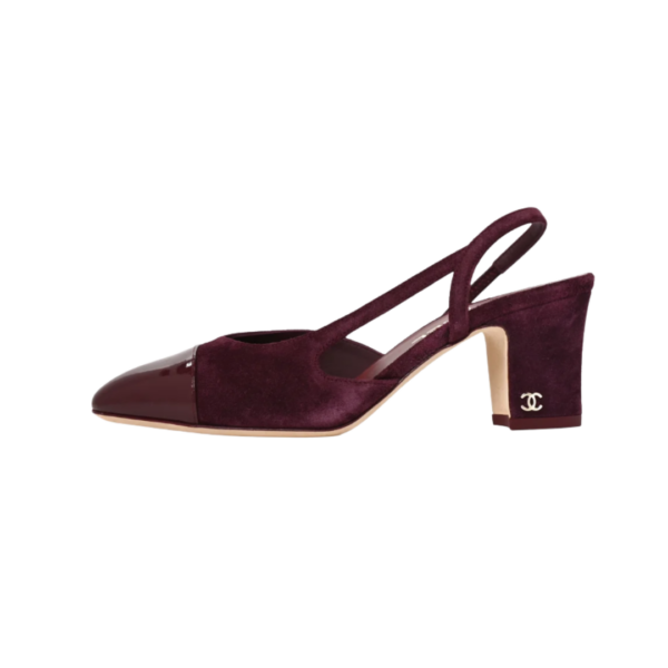 Suede Patent Cap Toe CC Slingback Pumps Burgund 6,5 cm