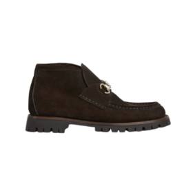 Damen-Ankle-Boot mit Trensenverschluss Dunkelbraunes Wildleder