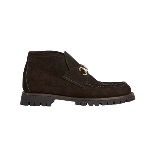 Damen-Ankle-Boot mit Trensenverschluss Dunkelbraunes Wildleder