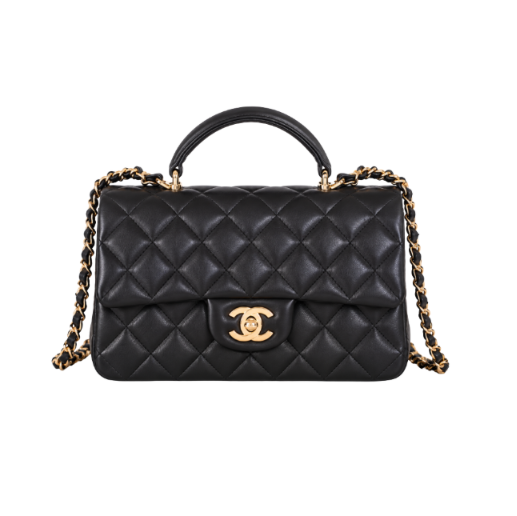 Flap Top Handle Mini Schwarz/Gold 20 cm