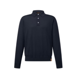 Langärmeliges Poloshirt aus Woll-Seide-Mischgewebe Marineblau