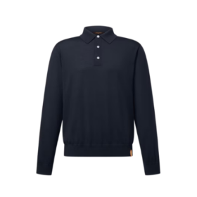 Langärmeliges Poloshirt aus Woll-Seide-Mischgewebe Marineblau