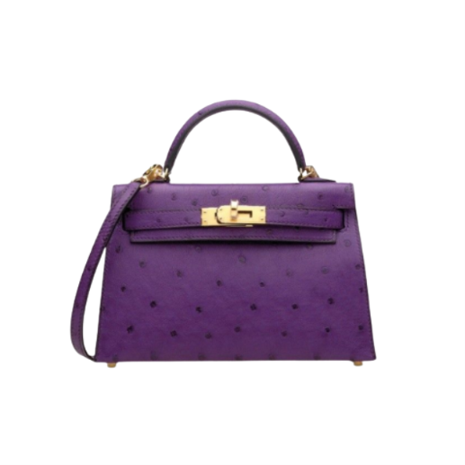 Mini Kelly Violine Ostrich Gold 20cm