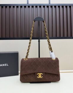 Dunkelbraune Tasche Gold 25 cm