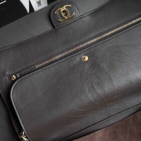 Maxi Flap Bag Metall in Goldoptik Dunkelbraun 32cm