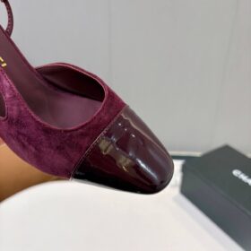 Suede Patent Cap Toe CC Slingback Pumps Burgund 6,5 cm
