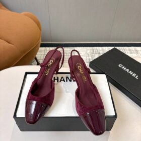 Suede Patent Cap Toe CC Slingback Pumps Burgund 6,5 cm