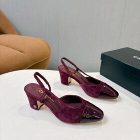 Suede Patent Cap Toe CC Slingback Pumps Burgund 6,5 cm
