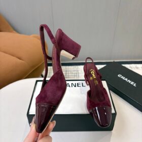 Suede Patent Cap Toe CC Slingback Pumps Burgund 6,5 cm