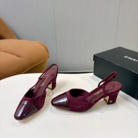 Suede Patent Cap Toe CC Slingback Pumps Burgund 6,5 cm