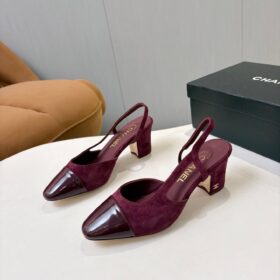 Suede Patent Cap Toe CC Slingback Pumps Burgund 6,5 cm