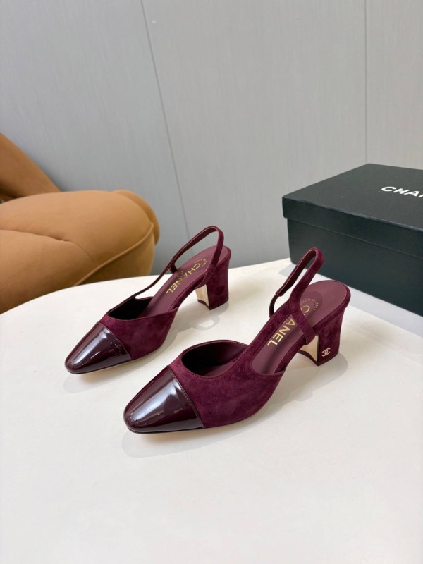 Suede Patent Cap Toe CC Slingback Pumps Burgund 6,5 cm