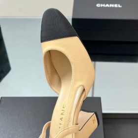 Ziegenleder & Grosgrain Beige & Schwarz 9 cm Absatzhöhe