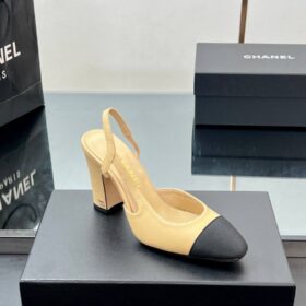 Ziegenleder & Grosgrain Beige & Schwarz 9 cm Absatzhöhe