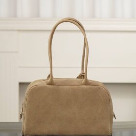 Bowling-Tasche aus Wildleder/Dunkelbeige 30 cm