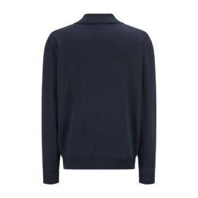 Langärmeliges Poloshirt aus Woll-Seide-Mischgewebe Marineblau