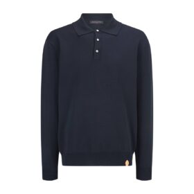 Langärmeliges Poloshirt aus Woll-Seide-Mischgewebe Marineblau
