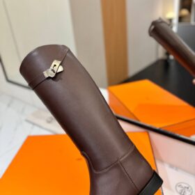 Jumping Stiefel Leder Dunkelbraun / Silber