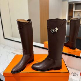 Jumping Stiefel Leder Dunkelbraun / Silber