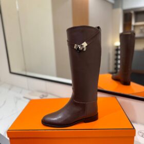Jumping Stiefel Leder Dunkelbraun / Silber